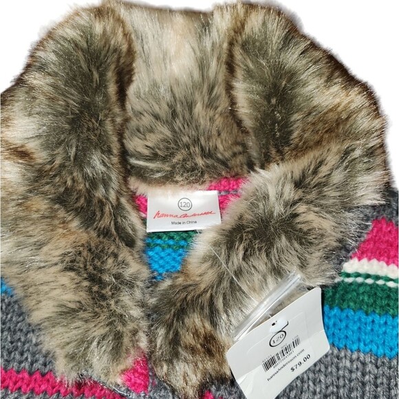 Hanna Andersson Longline Cardigan Sweater Girl's Rainbow Fur Collar 120 (6-7) - Picture 3 of 8